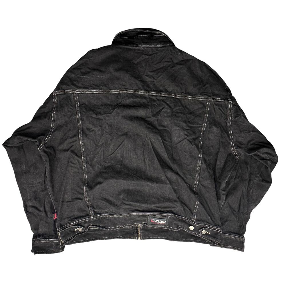 Vintage 90s FUBU Denim Jean Trucker Jacket Mens 4XL Black Button Pockets - Picture 12 of 14